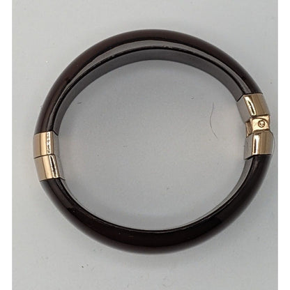 Hinged Brown Resin Bangle Bracelet With Gold-Tone Accents
