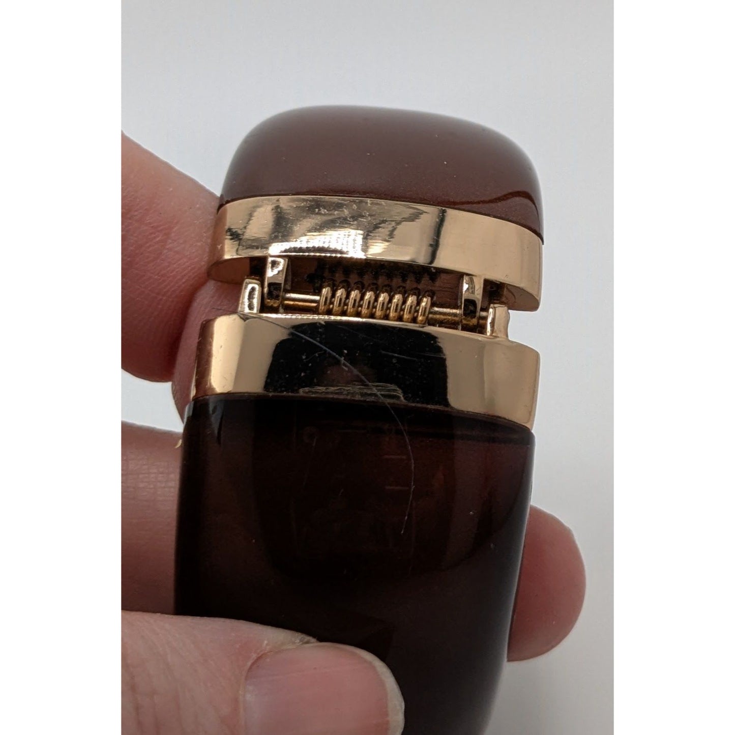 Hinged Brown Resin Bangle Bracelet With Gold-Tone Accents