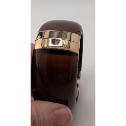 Hinged Brown Resin Bangle Bracelet With Gold-Tone Accents