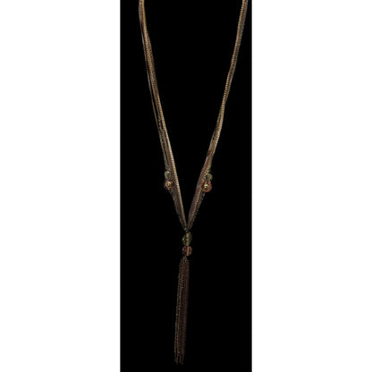Vintage Bohemian Multi-Strand Copper & Gold-Tone Necklace With Metal Disc Accents & 6-Inch Tassel Drop