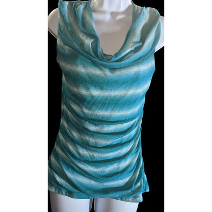 iZ Byer Y2K Striped Cowl Neck Top Blue White Sleeveless