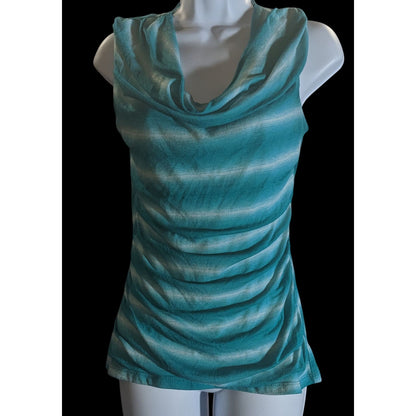 iZ Byer Y2K Striped Cowl Neck Top Blue White Sleeveless