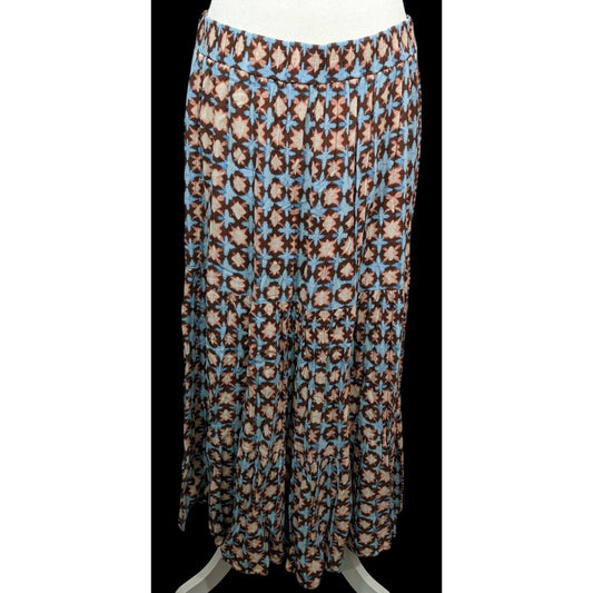 Loft Cottagecore Blue Brown And Pink Abstract Maxi Skirt