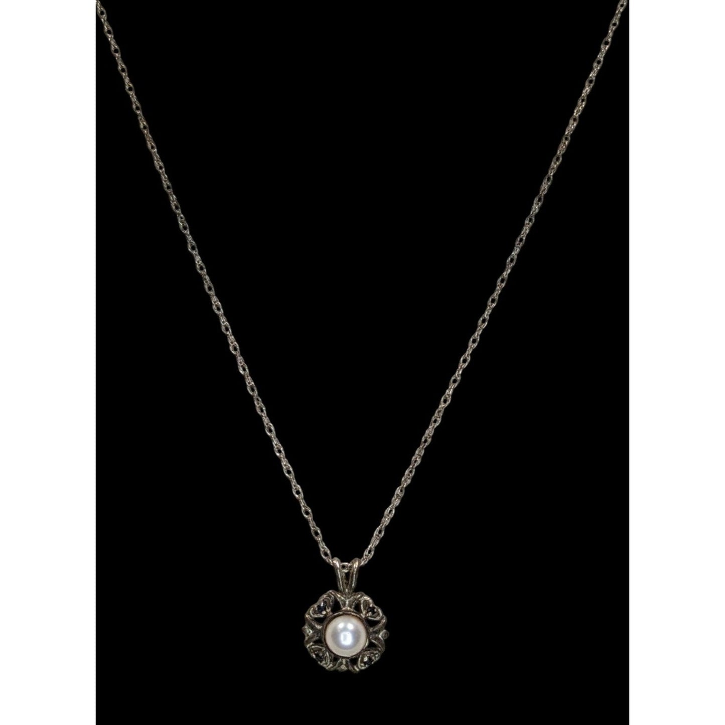 Sterling Silver Pearl Pendant Necklace 925 Signed Vintage Romantic Jewelry