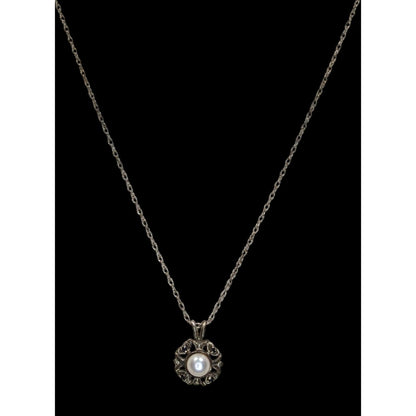 Sterling Silver Pearl Pendant Necklace 925 Signed Vintage Romantic Jewelry