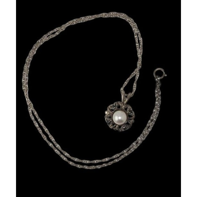 Sterling Silver Pearl Pendant Necklace 925 Signed Vintage Romantic Jewelry