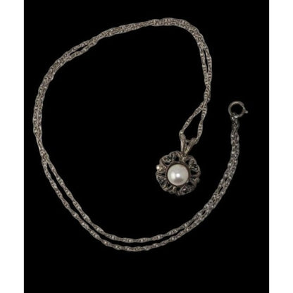 Sterling Silver Pearl Pendant Necklace 925 Signed Vintage Romantic Jewelry