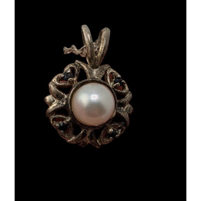 Sterling Silver Pearl Pendant Necklace 925 Signed Vintage Romantic Jewelry