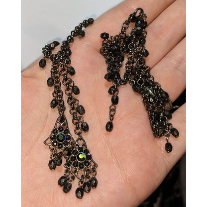 Gothic Black Beaded Chandelier Necklace With Iridescent Accents