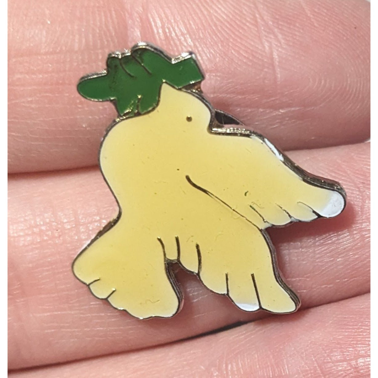 White Dove With Olive Branch Enamel Lapel Pin