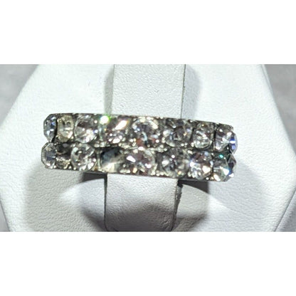 Elegant Glam Double Layer Rhinestone Silver Tone Ring Size 6 3/4