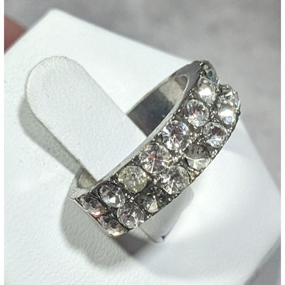 Elegant Glam Double Layer Rhinestone Silver Tone Ring Size 6 3/4