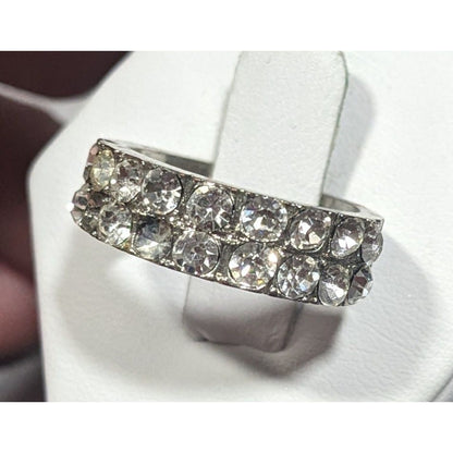 Elegant Glam Double Layer Rhinestone Silver Tone Ring Size 6 3/4