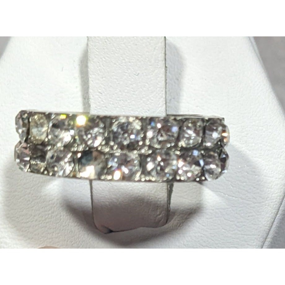 Elegant Glam Double Layer Rhinestone Silver Tone Ring Size 6 3/4