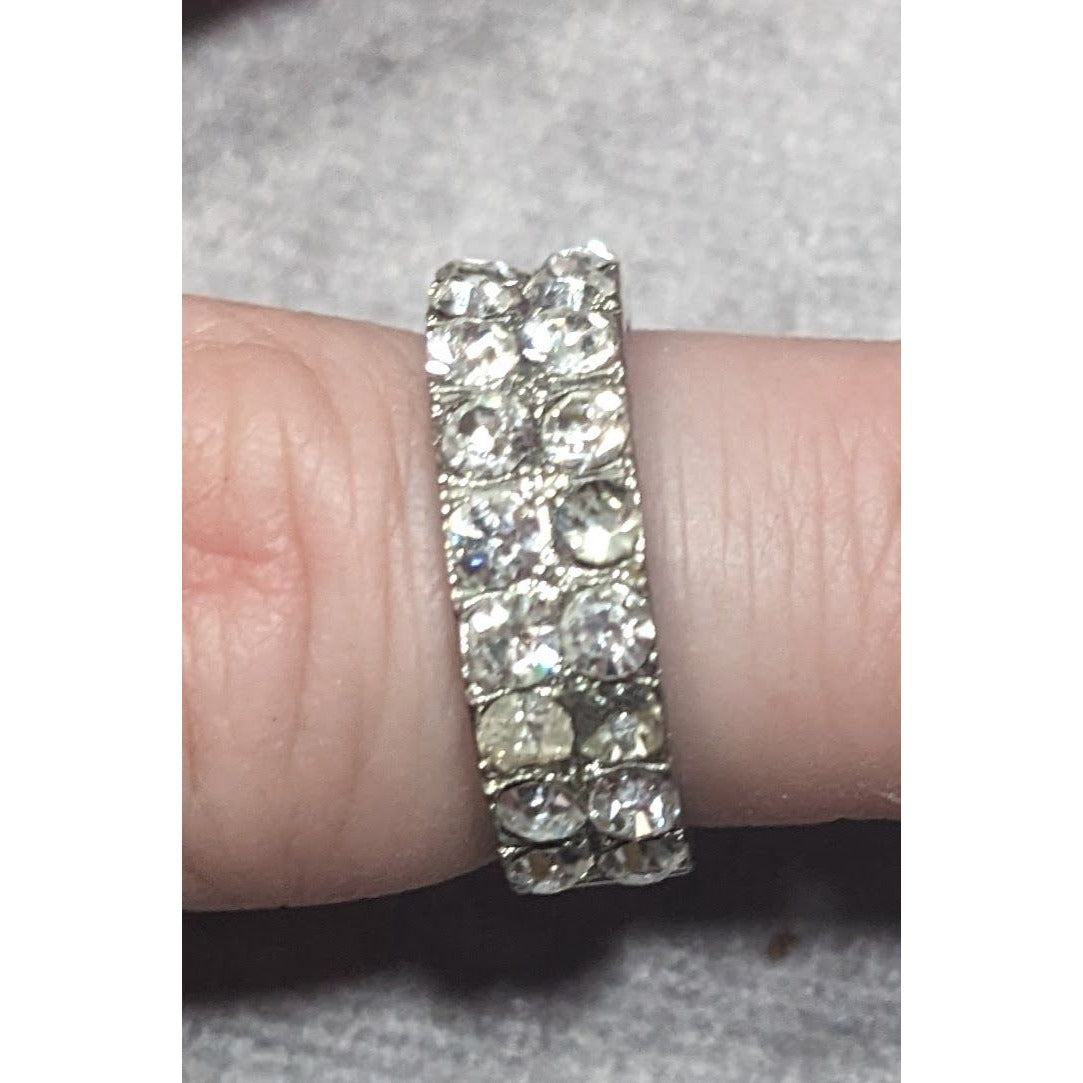 Elegant Glam Double Layer Rhinestone Silver Tone Ring Size 6 3/4