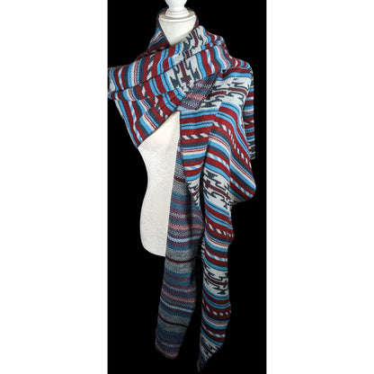 Free People Southwestern/Aztec Print Red And Blue Woven Scarf