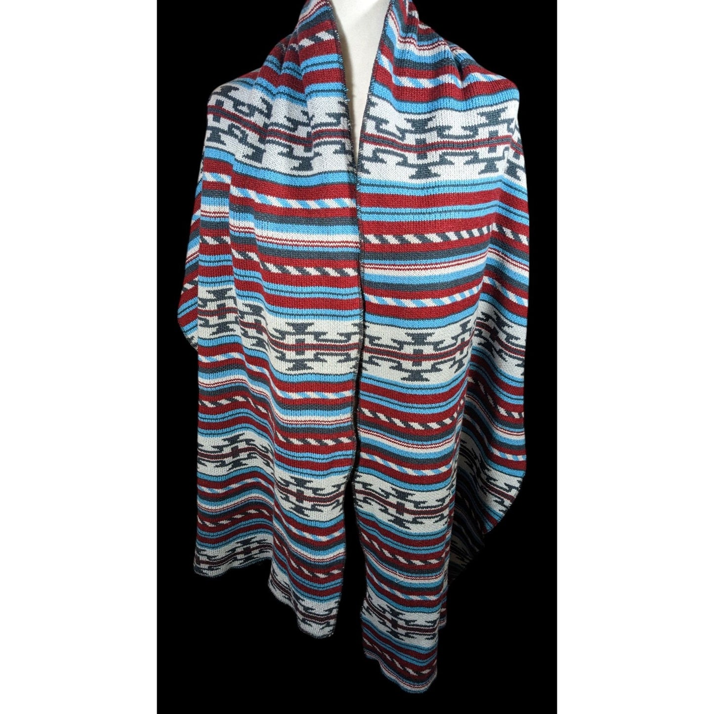 Free People Southwestern/Aztec Print Red And Blue Woven Scarf