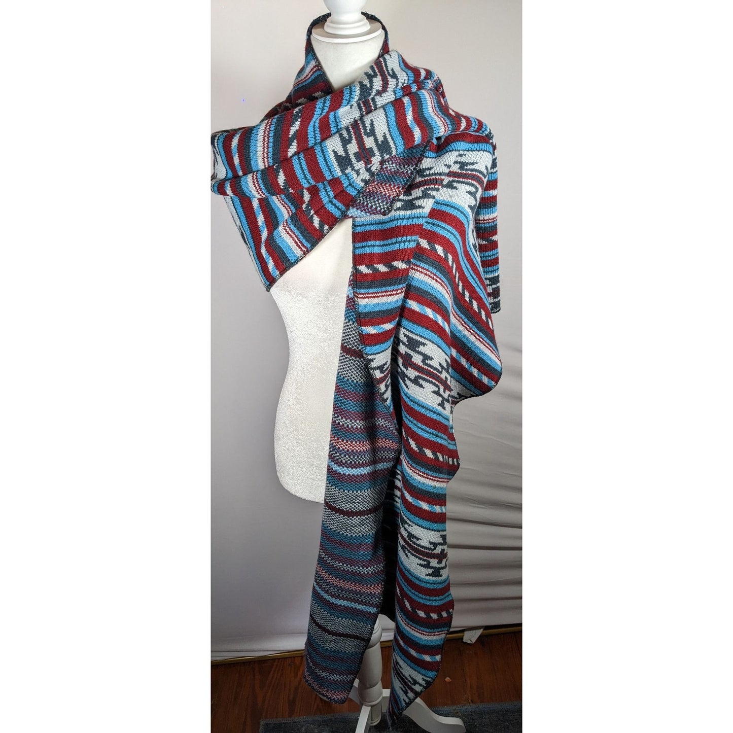 Free People Southwestern/Aztec Print Red And Blue Woven Scarf