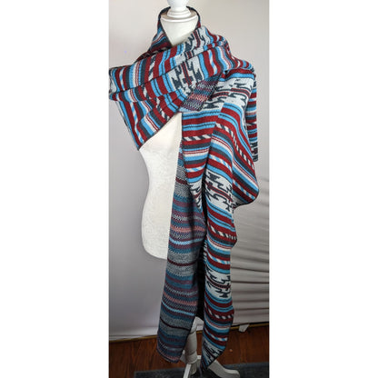Free People Southwestern/Aztec Print Red And Blue Woven Scarf