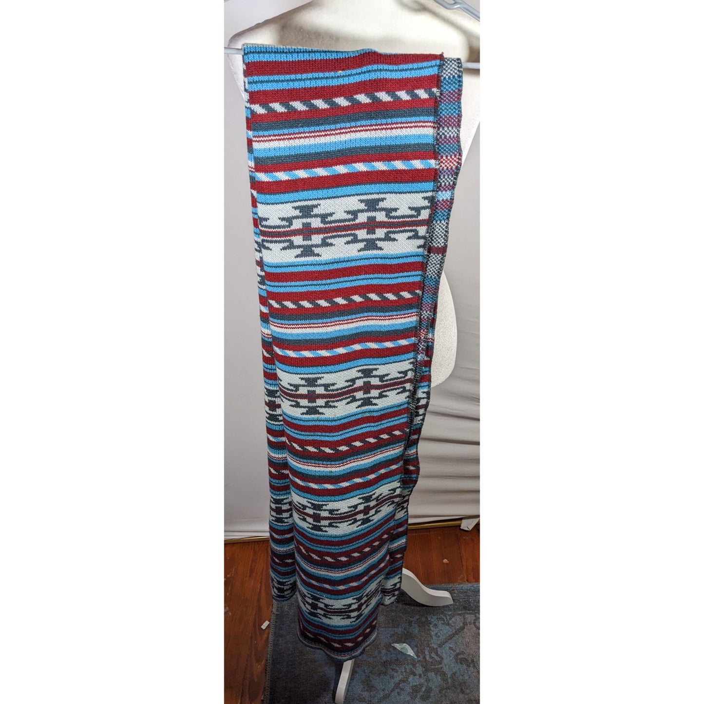 Free People Southwestern/Aztec Print Red And Blue Woven Scarf