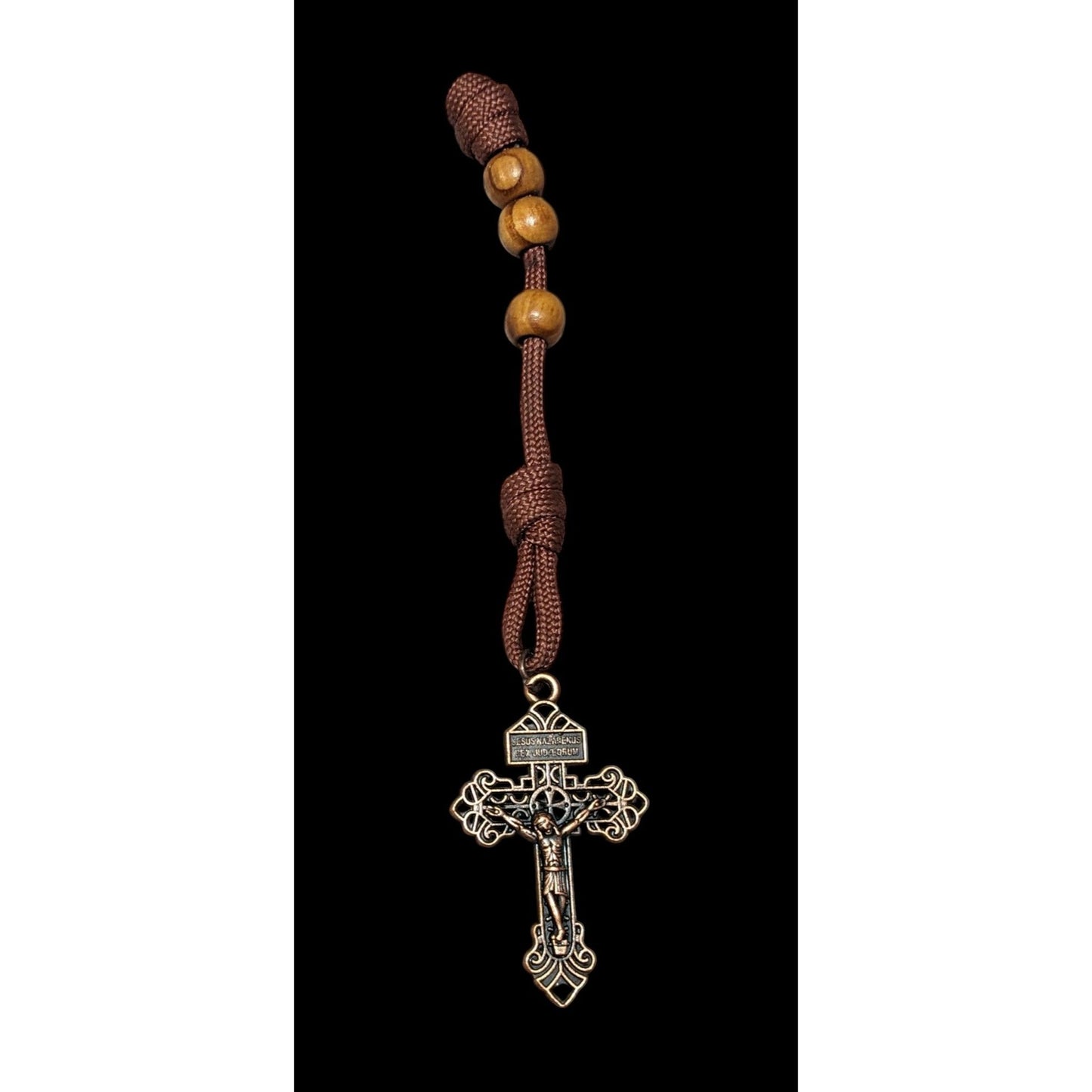 Olive Wood Beaded Copper tone Mini/Pocket Rosary