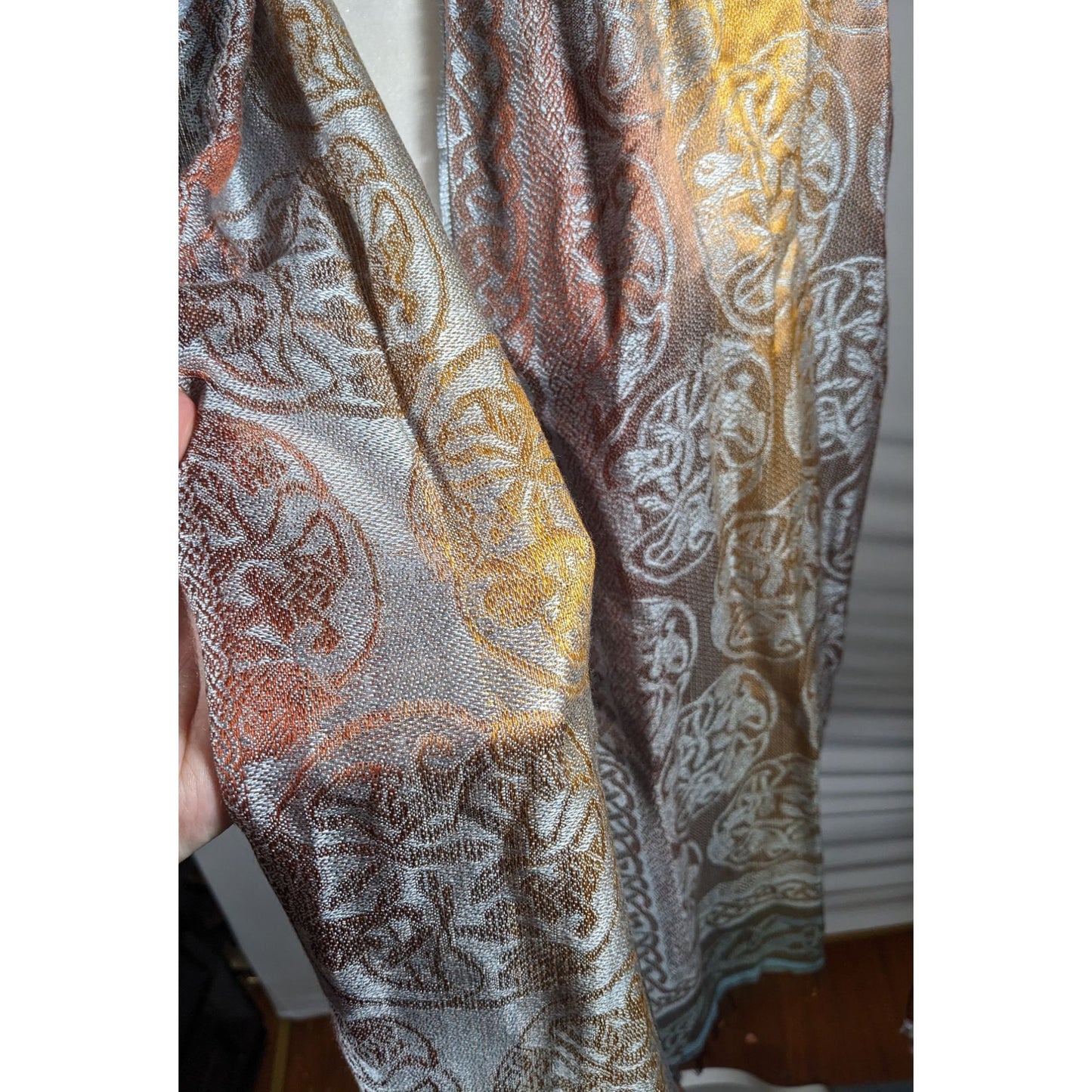 Molina by Jimmy Hourihan Rainbow And Grey Celtic Knot Scarf
