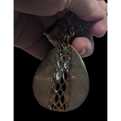 Vintage Liz Claiborne Tortoise Lucite Filigree Teardrop Pendant Necklace