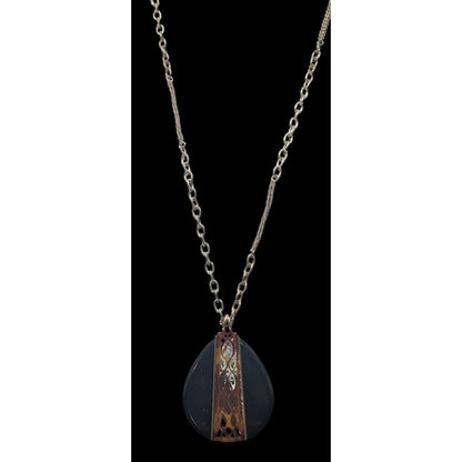 Vintage Liz Claiborne Tortoise Lucite Filigree Teardrop Pendant Necklace