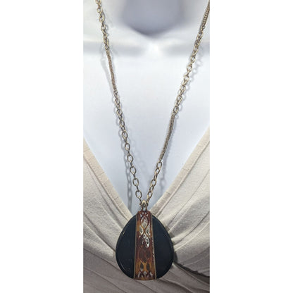 Vintage Liz Claiborne Tortoise Lucite Filigree Teardrop Pendant Necklace