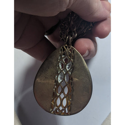 Vintage Liz Claiborne Tortoise Lucite Filigree Teardrop Pendant Necklace