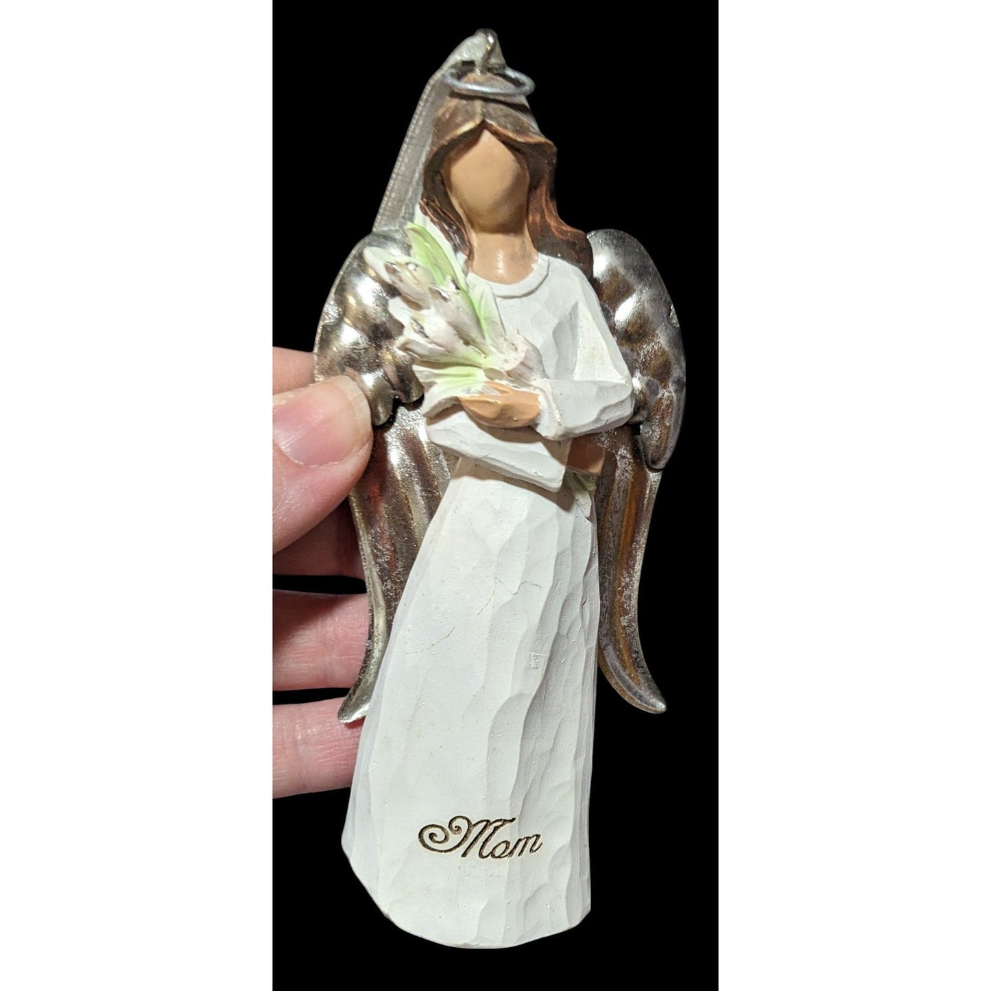 Angel Mom Holding Tulips Wood Look Ornament