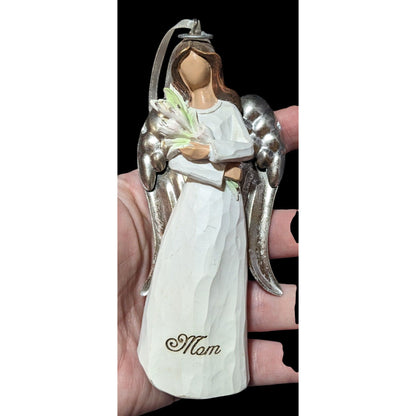 Angel Mom Holding Tulips Wood Look Ornament