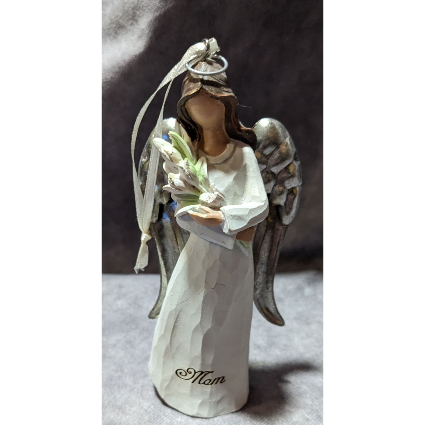 Angel Mom Holding Tulips Wood Look Ornament