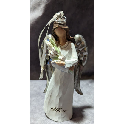 Angel Mom Holding Tulips Wood Look Ornament