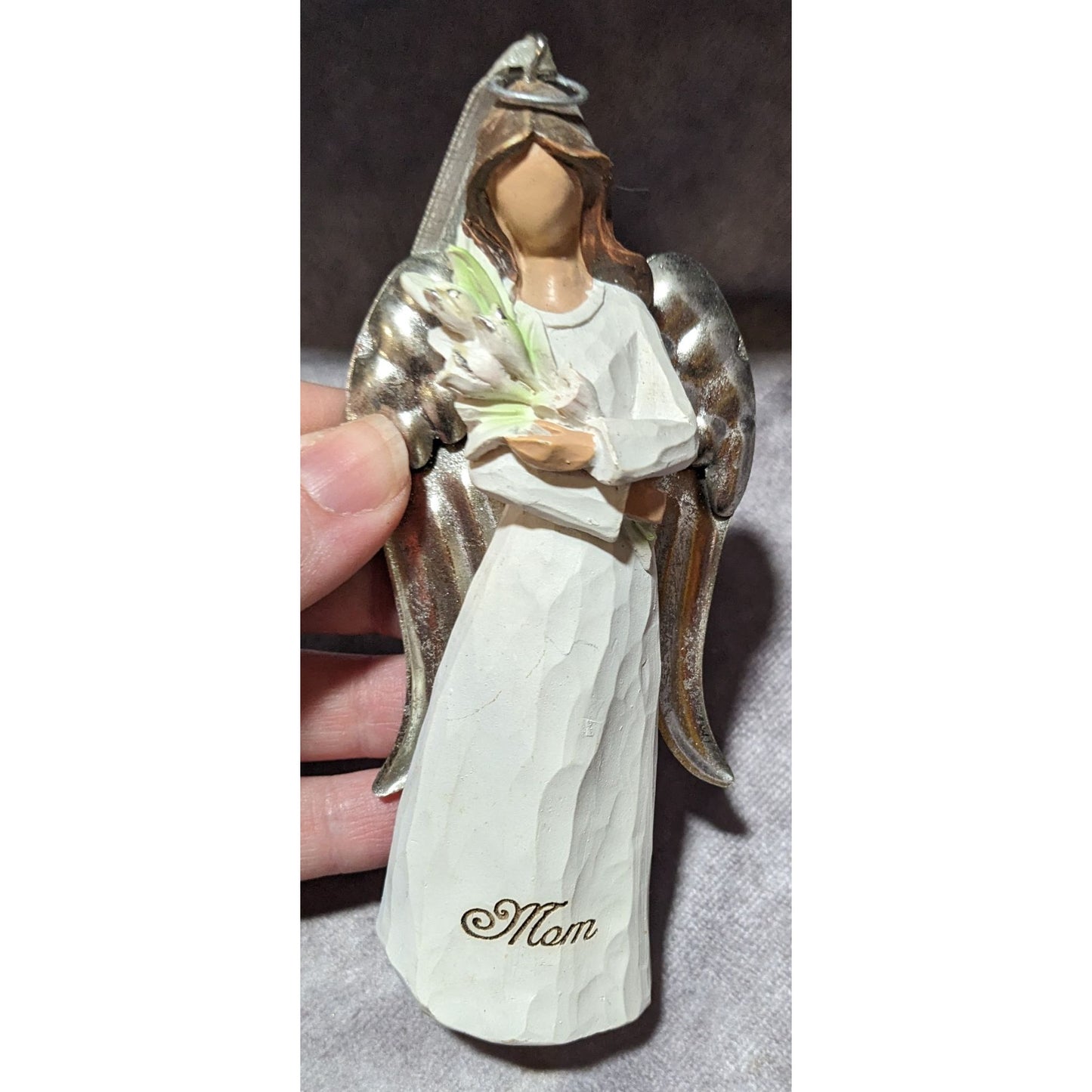 Angel Mom Holding Tulips Wood Look Ornament