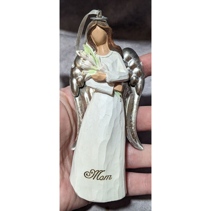 Angel Mom Holding Tulips Wood Look Ornament