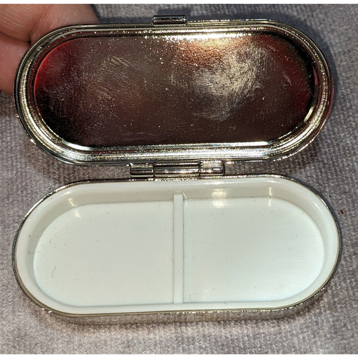 Vintage Glam Goth Black Clear Rhinestone Pillbox Silver Tone Trinket Case