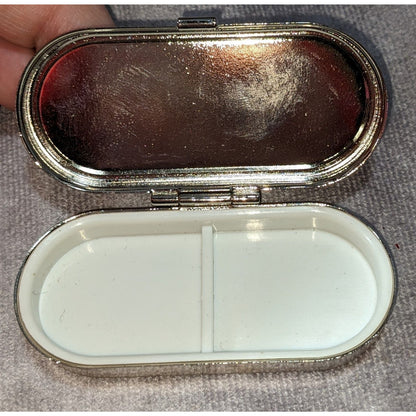 Vintage Glam Goth Black Clear Rhinestone Pillbox Silver Tone Trinket Case