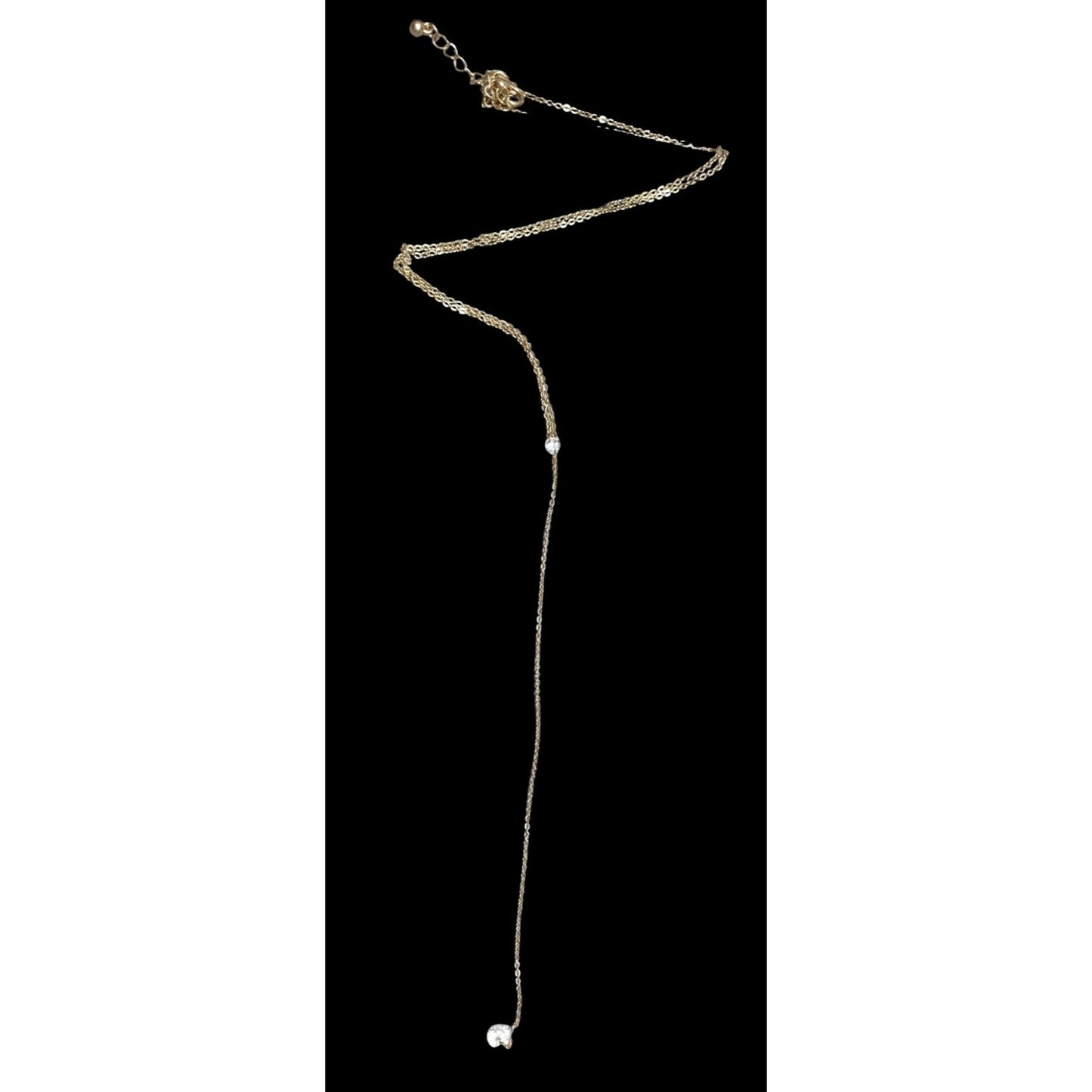 Gold-Tone Y-Shaped Necklace With Clear Crystal Accents Adjustable Chain Length