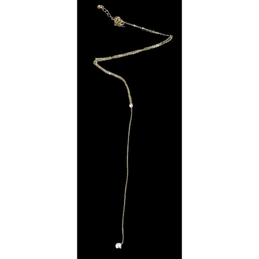 Gold-Tone Y-Shaped Necklace With Clear Crystal Accents Adjustable Chain Length