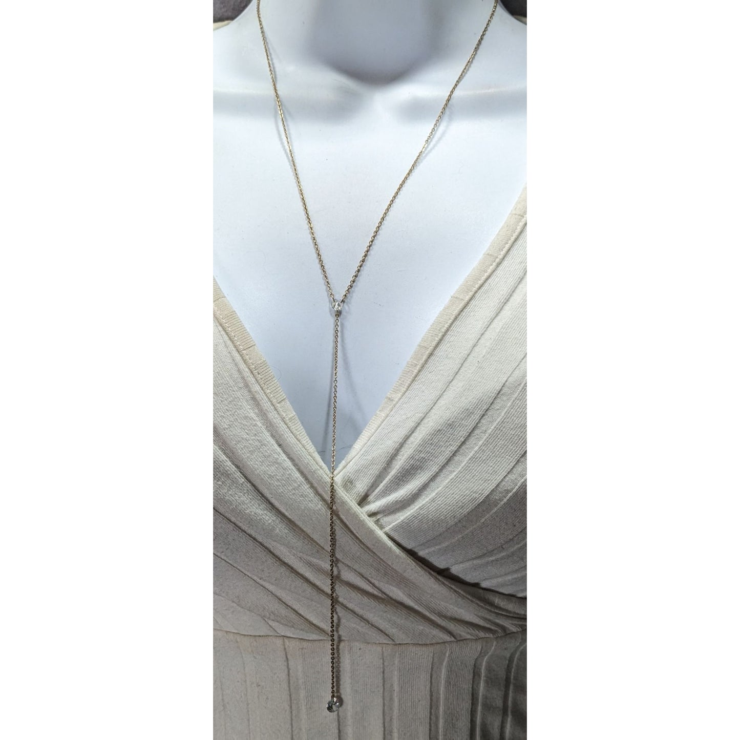 Gold-Tone Y-Shaped Necklace With Clear Crystal Accents Adjustable Chain Length