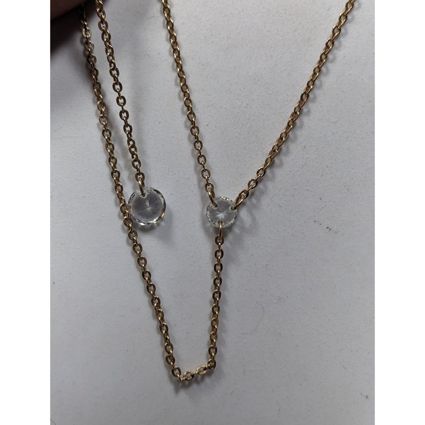 Gold-Tone Y-Shaped Necklace With Clear Crystal Accents Adjustable Chain Length