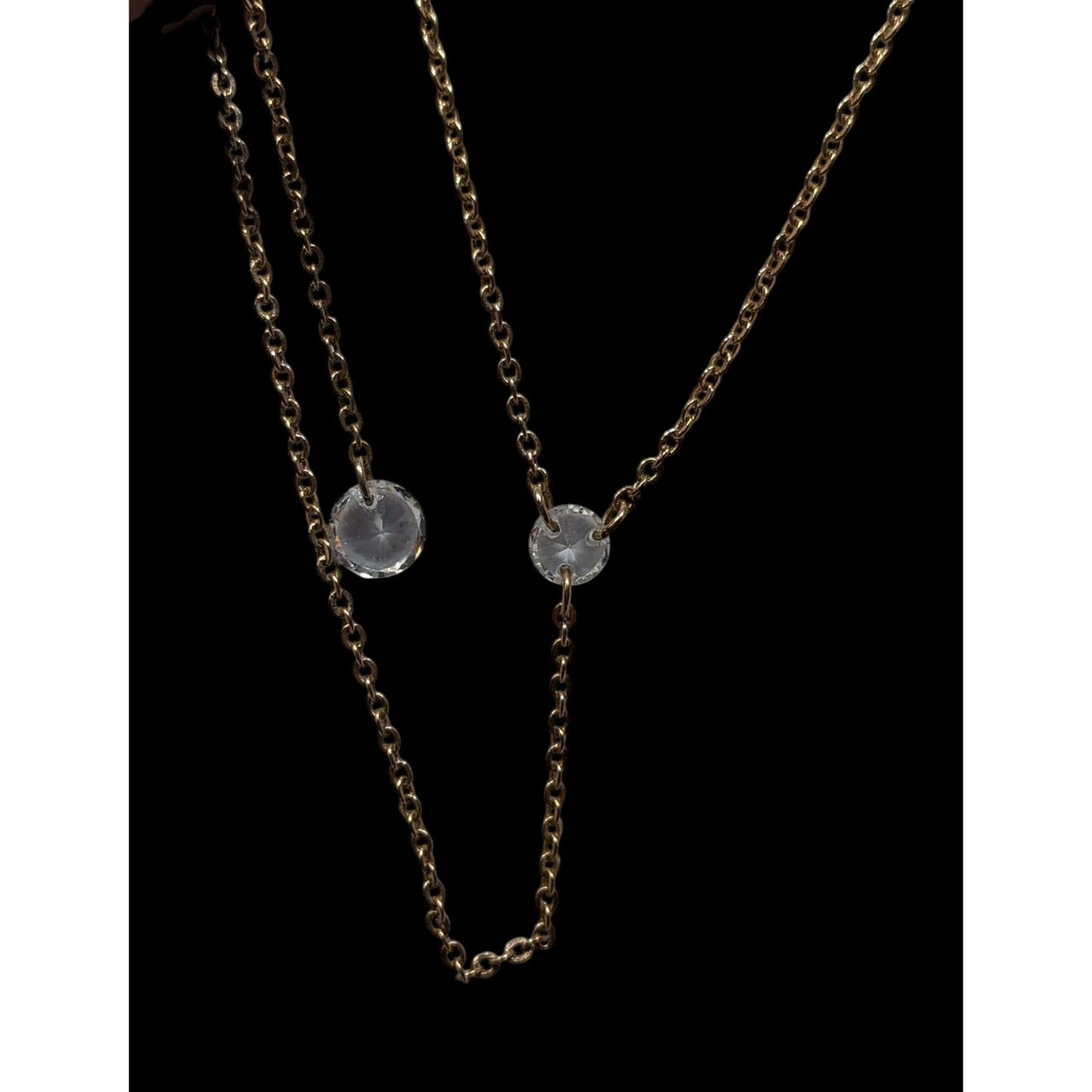 Gold-Tone Y-Shaped Necklace With Clear Crystal Accents Adjustable Chain Length