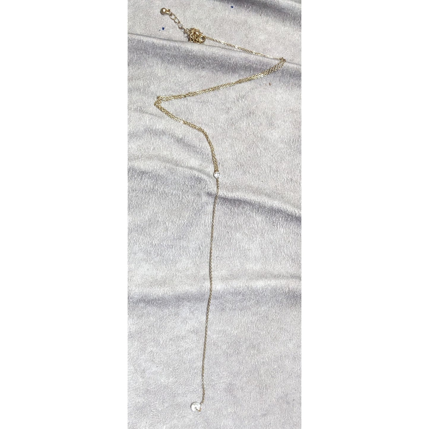 Gold-Tone Y-Shaped Necklace With Clear Crystal Accents Adjustable Chain Length