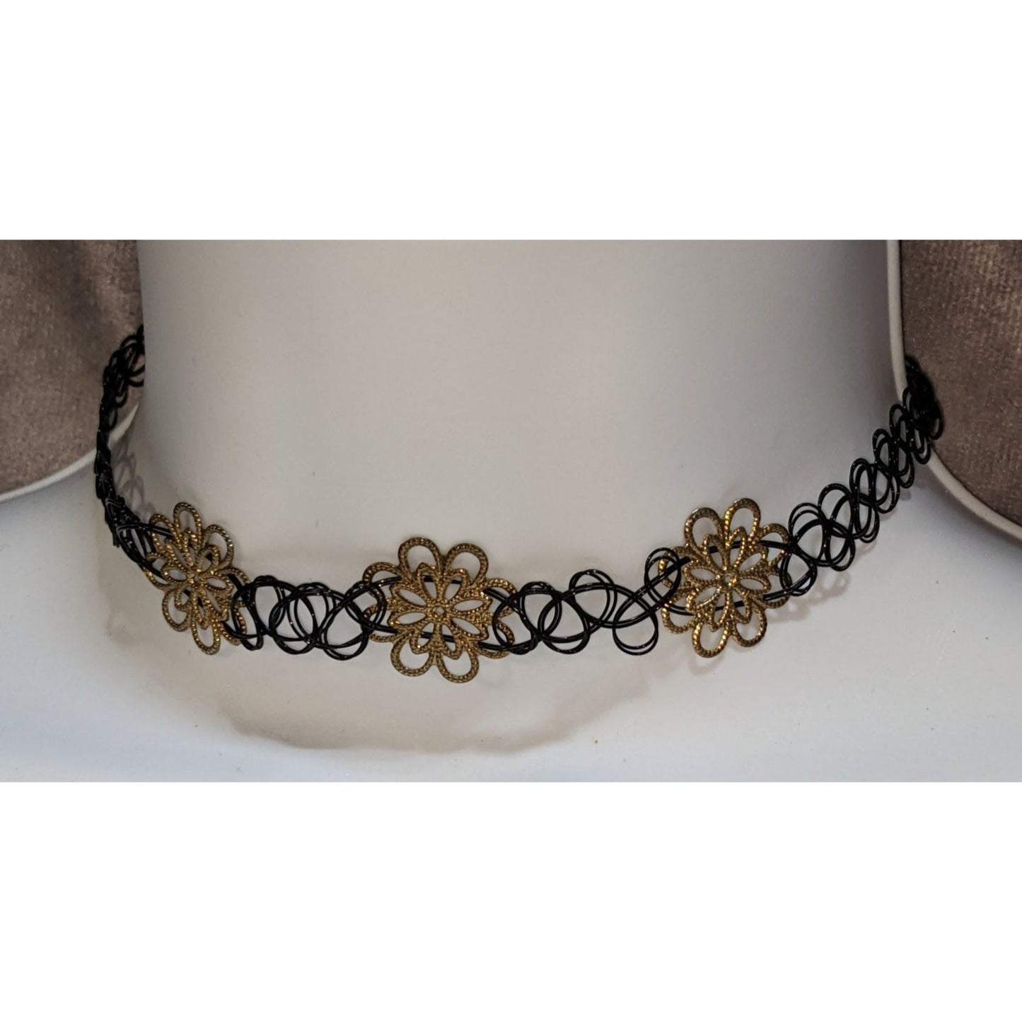 Black Gold Floral Choker Stretch Tattoo Lace Necklace Goth Y2K Boho Vintage Style