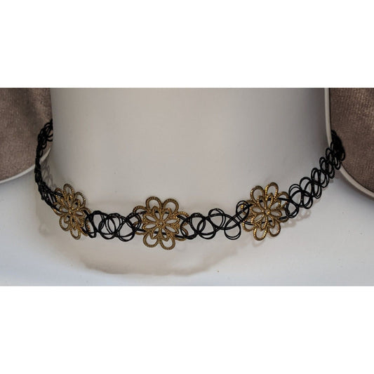 Black Gold Floral Choker Stretch Tattoo Lace Necklace Goth Y2K Boho Vintage Style