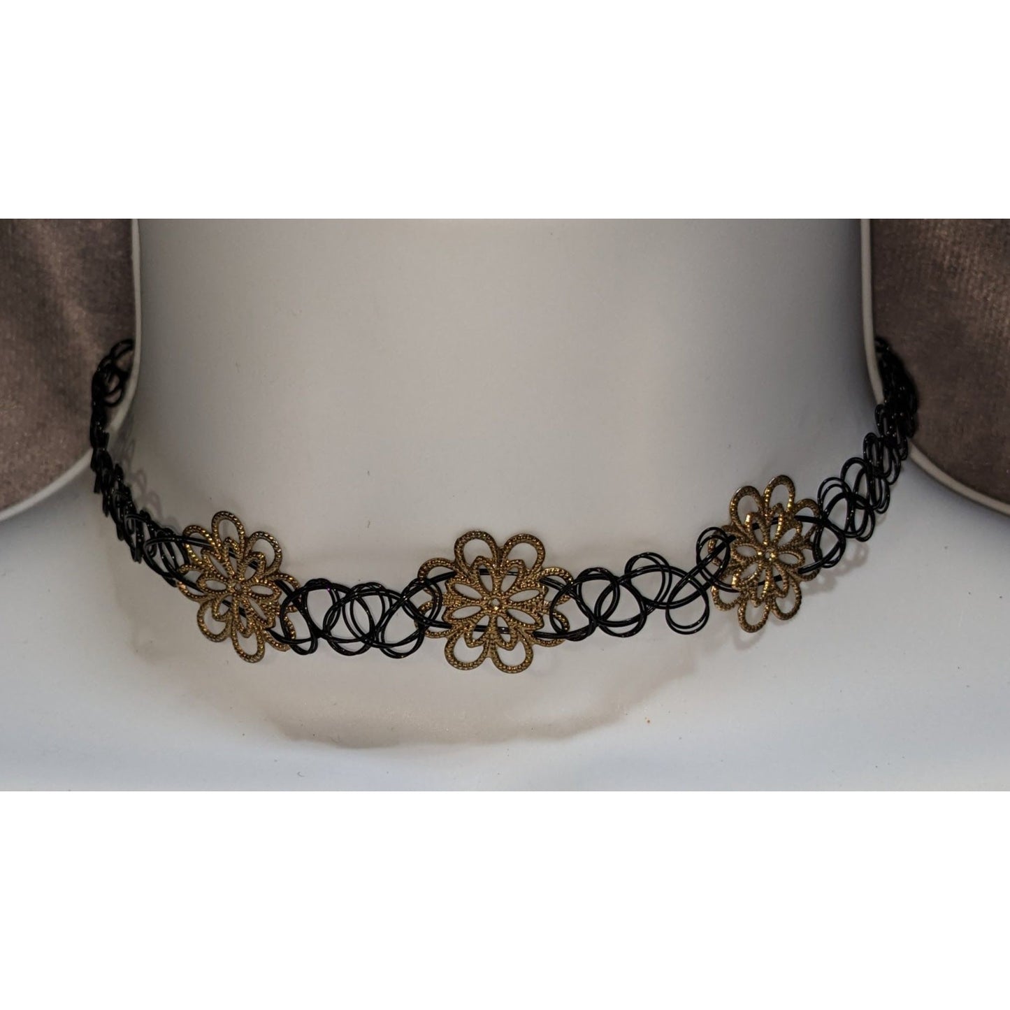 Black Gold Floral Choker Stretch Tattoo Lace Necklace Goth Y2K Boho Vintage Style