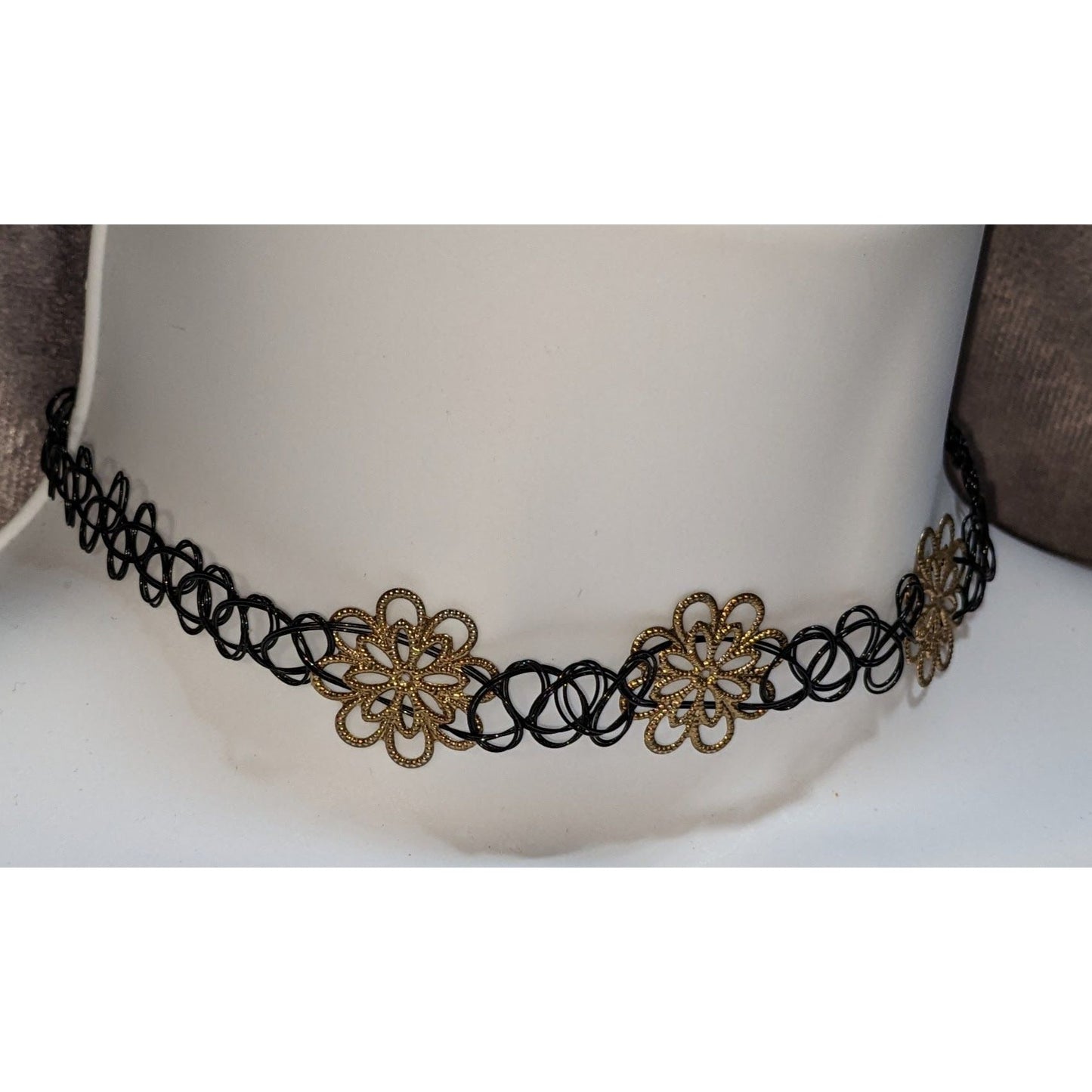 Black Gold Floral Choker Stretch Tattoo Lace Necklace Goth Y2K Boho Vintage Style