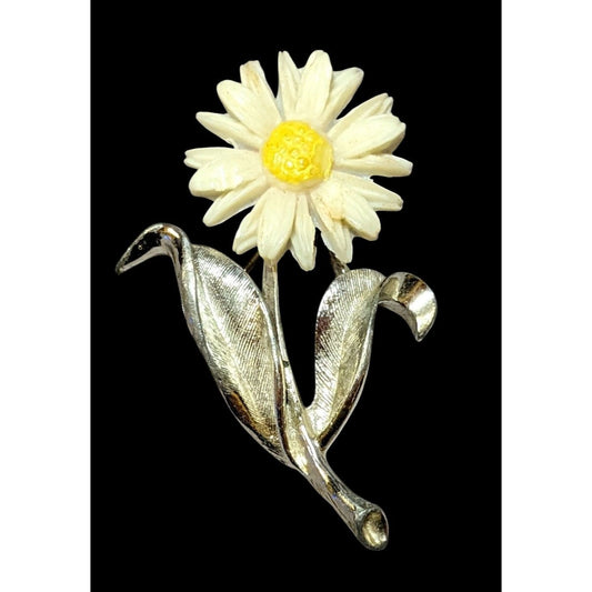 Vintage Sarah Coventry Silver And White Daisy Brooch