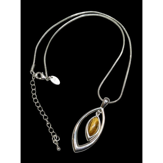 Lia Sophia Tiger Eye Silver Tone Pendant Necklace